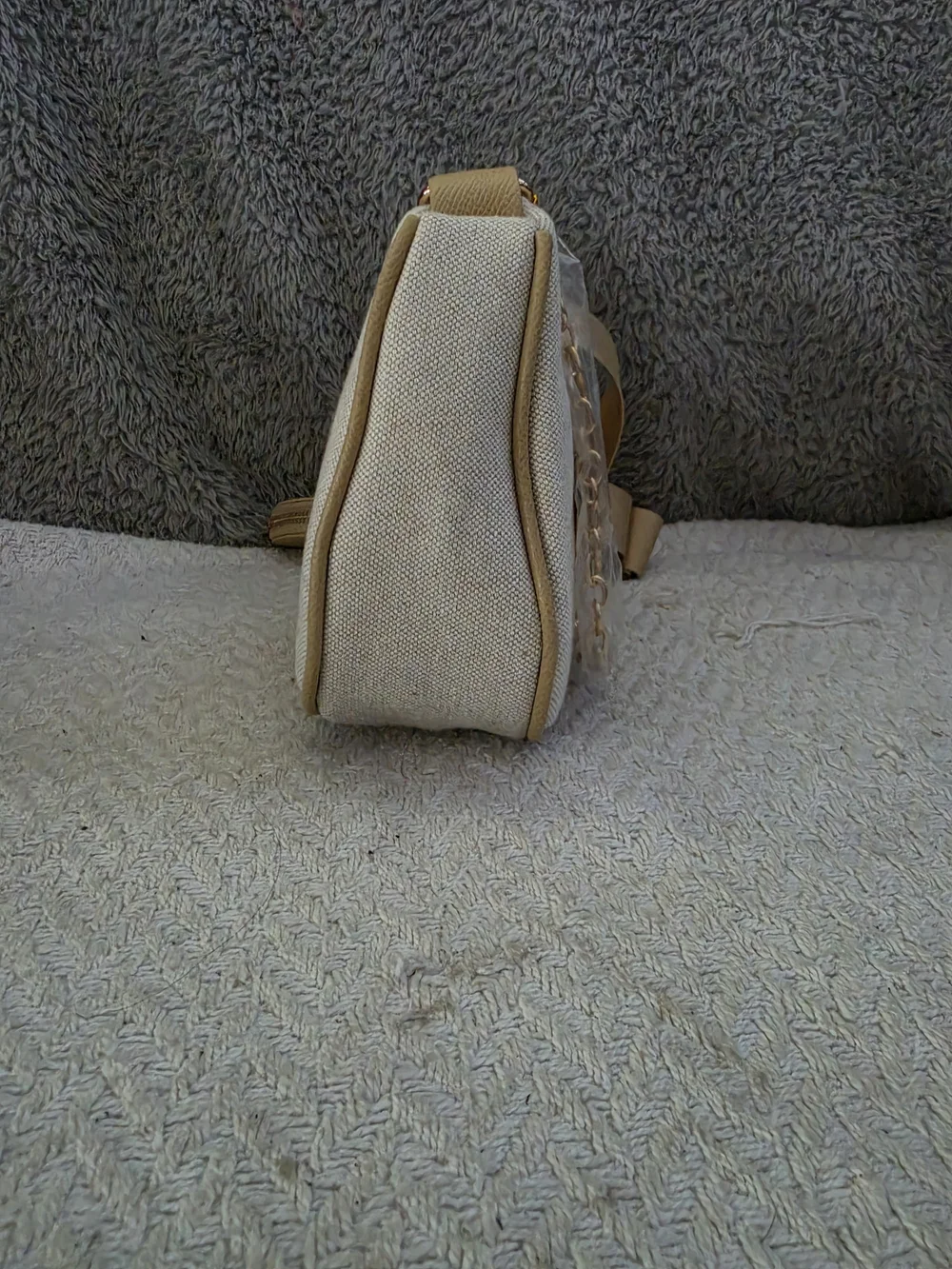 bebe Paisley Canvas Crossbody Bag with Coin Purse in the Almond